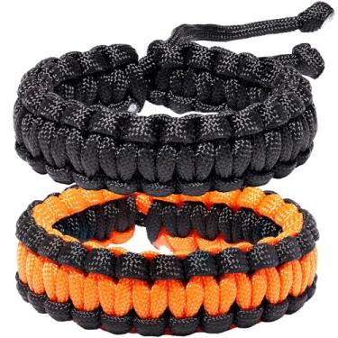 Imagem de Xfoxstal 2 peças pulseiras de paracord de dois tons ajustáveis feitas à mão trançadas pulseiras de sobrevivência para mulheres, acampamento, viagem, escalada ao ar livre, Large, Poliéster, Sem Pedra