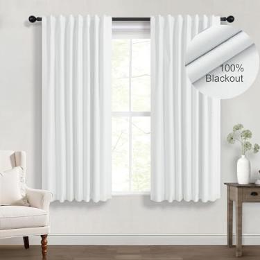 Imagem de Cortinas brancas elegantes para escurecimento de quarto de 153 cm de comprimento, pequenas cortinas blackout para sala de jantar, linho de 153 cm de comprimento, 2 painéis, cortinas de quarto com