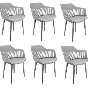 Imagem de Kit 6 Cadeiras Marcela Montreal Mena Polipropileno com Estofado em Cinza - Lianto Decor