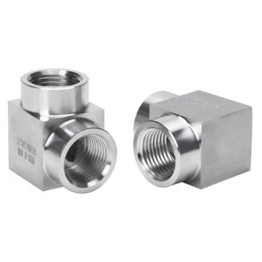 Imagem de DERPIPE Cotovelo de rua de 90 graus - 1/5.1 cm NPT fêmea para 1/5.1 cm NPT fêmea aço inoxidável 304 forjado quadrado Barstock Street Elbow adaptador encaixe de tubulação (pacote com 2)