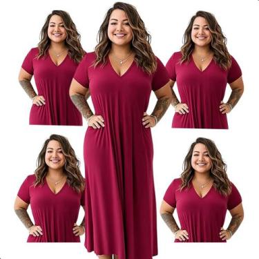 Imagem de Kit 5 Vestido Midi Feminino Longo Liso Com Fenda E Bolsos - Contramão 