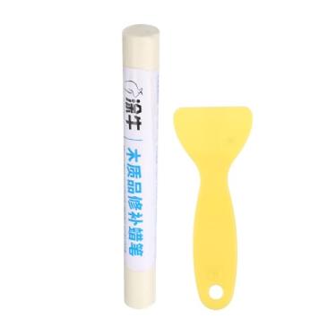 Imagem de HARFINGTON Bastões de enchimento de madeira para móveis de madeira para reparo de arranhões Marcadores de retoque de móveis com raspador amarelo para furos de madeira para armário de porta de mesa de