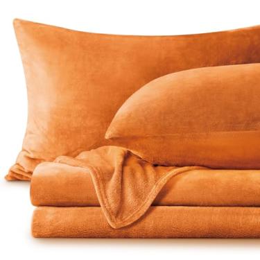 Imagem de BEDELITE Jogo de Lençóis de Flanela Queen Laranja Queimado - Jogo de Lençóis de Lã de Outono Super Macio Extra Pelúcia, 4 Peças (Inclui Lençol com Elástico, Lençol Plano, 2 Fronhas)
