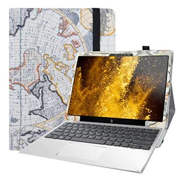 Imagem de LiuShan Compatível com tablet HP Elite x2 G4, capa dobrável fina de couro PU para tablet 2 em 1 HP Elite x2 G4 de 12,3 polegadas (não serve para notebook HP Elite x2 G4 de 13,3 polegadas), branco mapa