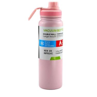 Imagem de Garrafa Térmica de Aço Inox de Água com Parede Dupla Inoxidável Isolamento a Vácuo Para Academia Treino 8 horas Quente e 18 horas Frio 1000ml 1 Litro (Rosa)