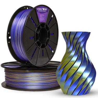 Imagem de Filamento PLA Duo Color High Speed 1Kg 1,75mm Duas Cores Efeito Bicolor Impressora 3D FDM Voolt3D (Azul Safira e Dourado V-Silk)