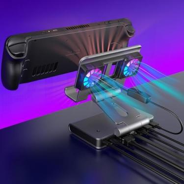 Imagem de Fans Steam Deck Dock 6 em 1 com suporte ajustável - 4K @60Hz HDMI, 1000Mbps Ethernet, 3X USB-A 3.0, estação de ancoragem de carregamento rápido de 100W para consoles de jogos portáteis Steam Deck OLED