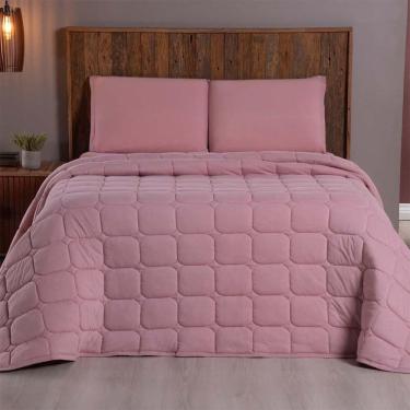 Imagem de Kit Cobre Leito Colcha Minimal Casal 3 Peças Malha 100% Algodão Rose