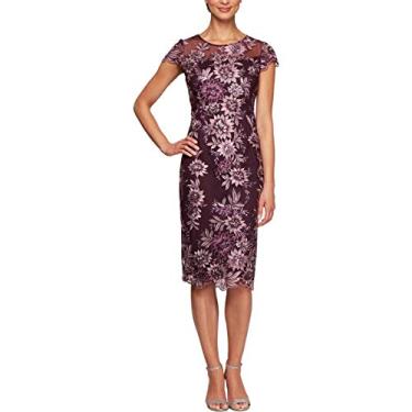 Imagem de Alex Evenings Vestido feminino curto floral bordado para coquetel, convidada de casamento, vestido formal (tamanho pequeno e regular), Ameixa, 42