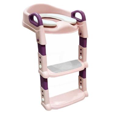 Imagem de Assento Redutor Infantil Com Escada Para Vaso Sanitário Rosa