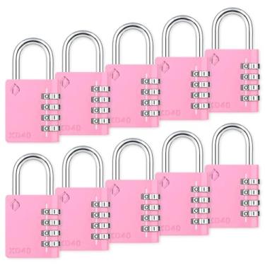 Imagem de Zarker Fechadura de combinação, cadeado de 4 dígitos para academia, escola, esportes, armário, cerca, caixa de ferramentas, estojo, armazenamento de ferrolho (pacote com 10, rosa)