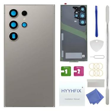 Imagem de HYYHFIX Galaxy S24 Ultra Back Glass Substituição para Samsung Galaxy S24 Ultra capa traseira de vidro à prova d'água e lente de câmera + kit de ferramentas de reparo profissional (cinza titânio)