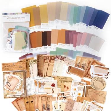 Imagem de SIBLYMONA Pacote vintage de 200 peças de material de memorandos coleção de memorandos para álbuns, suprimentos de diário de lixo DIY arte artesanato bullet journal álbum planne (marrom)