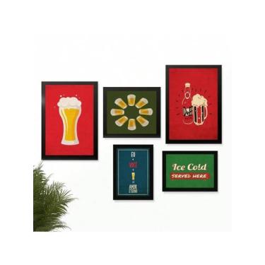 Imagem de Kit 5 Quadros Decoração Placas Area de Churrasco Cerveja Marcas Bar Bu