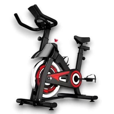 Imagem de Bicicleta Ergométrica Para Spinning uma Academia em Casa, Monitor Digital, Ajuste de Intensidade, Bike Para Treinos Fitness nas Cores Preta e Vermelha e suporta até 140 KG.