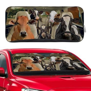 Imagem de Guarda-sol engraçado de vaca para carro, SUV, caminhão, refletor de raios UV dobrável, janela frontal, para-sol, viseira - 150 x 78 cm