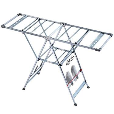 Imagem de AKALNNB Suporte expansível dobrável para secagem de roupas de liga de alumínio para toalhas e meias para secadora de roupas, suporte de ar autônomo moderno (camada dupla de 141 cm)