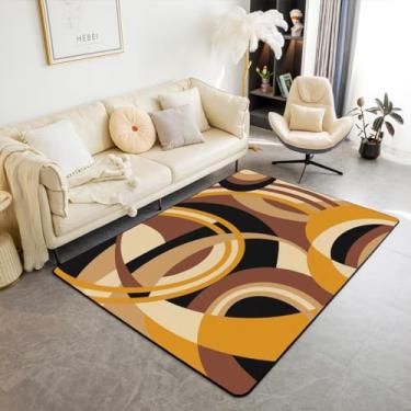 Imagem de Feelyou Tapete decorativo amarelo marrom preto tapete de área listras 3x5 tapetes de sala de estar para crianças meninos meninas decoração abstrato geométrico tapete microfibra moderna arte listrada