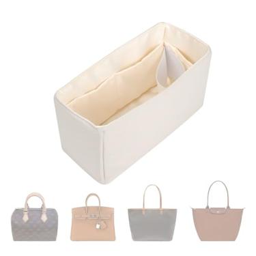 Imagem de ArcDiary Inserção organizadora de bolsa, organizador de bolsa de seda com 6 tamanhos, macio e sedoso, modelador de bolsa para Longchamp, Birkin 20/25, Speedy 30/42, Neverfull e mais (mini, Craie)