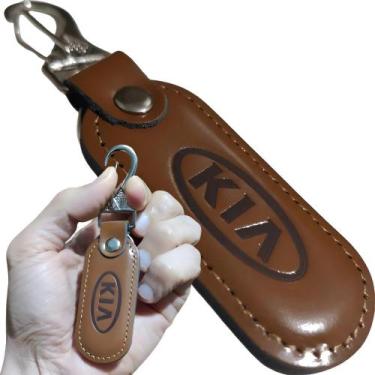 Imagem de Chaveiro Kia Couro Marrom Mosquetão Chave Carro Argola Luxo - RS