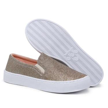 Imagem de Tenis Feminino Slip on Casual Iate - RM, Dourado, 39