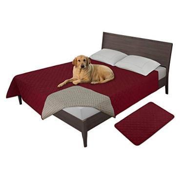 Imagem de Easy-Going Capa de cama para cachorro 100% impermeável, cobertor antiderrapante para móveis, capa de sofá lavável, capa de sofá para agradar (213 x 203 cm, vermelho Natal)
