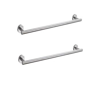 Imagem de Acessórios redondos para banheiro – Suporte para papel higiênico de aço inoxidável escovado, anel para toalha, gancho para roupão – Moderno, 3 peças, barra de 60 cm, 2 peças