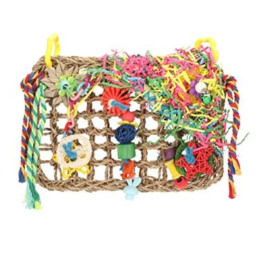 Imagem de Rede de escalada de papagaio colorido de forrageira colorida para forrageamento resistente a mordidas com ganchos para gaiola de pássaro Play Chew Exercício material