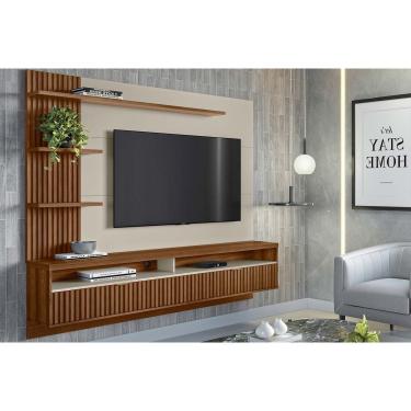 Imagem de Home p/ TV até 65 Pol Araruna c/ 2 Porta e 3 Prateleiras 200x170cm Freijó/Off White - Linea Brasil