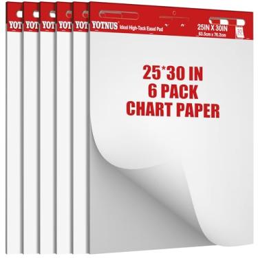 Imagem de YOTNUS 25" x 30" Flip Chart Paper, Sticky Easel Pad with Carrying Handle, Easel Paper with Self-Adhesive, Large Sticky Chart Paper for Teachers Teaching Supplies 30 Sheets/Pad (6 Pad)