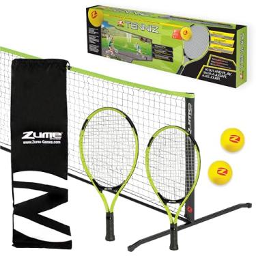 Imagem de Zume Games Conjunto de badminton portátil com rede, 4 raquetes, petecas e estojo de transporte – jogo de gramado ao ar livre para quintal, praia ou parque – configuração fácil, sem necessidade de