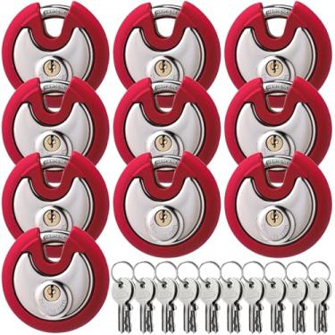 Imagem de Chumia Pacote com 10 cadeados de 70 mm com chave semelhantes ao ar livre, redondo, aço inoxidável, cadeado com chaves para unidade de armazenamento, galpões, garagens e cercas, bainha de borracha