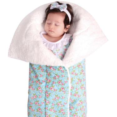 Imagem de Manta com Sherpa Dupla Face para Bebê Floral Azul 01 Peça - Amora Baby