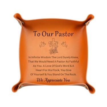 Imagem de Bandeja de couro para presente de agradecimento de pastor, organizador de mesa, porta-chaves para pastor, dia de apreciação, batismo, aniversário, Natal, presentes de outono para homens de Deus