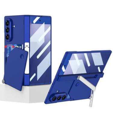 Imagem de HAOMRIYL Capa para Samsung Galaxy Z Fold 7, com dobradiça, capa protetora de corpo inteiro, suporte dobrável, compartimento para cartão invisível à prova de choque, capa rígida para PC, azul, dobra 7