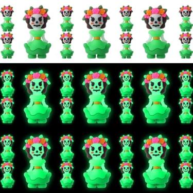 Imagem de VioraWhite 25 peças mini figuras do Dia dos Mortos do Dia das Bruxas em massa pequenas estatuetas La Catrina Little Día De Muertos figuras luminosas esqueleto crânio estátua de Papai Noel Muerte para