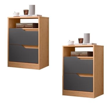 Imagem de Mesa De Cabeceira Com Gavetas Kit 2 Sole Freijó/titanium - Albatroz