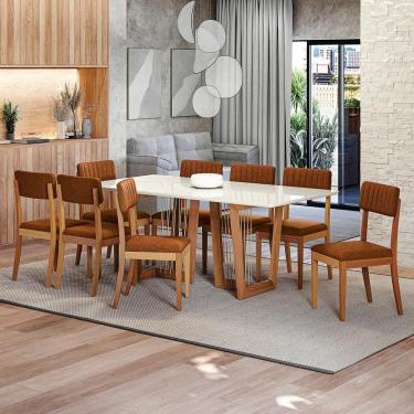 Imagem de Conjunto Sala De Jantar Madeira Maciça 8 Cadeiras Kappesberg Off White Bouclé Terracota