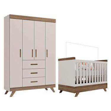 Imagem de Berço Americano Vitória e Guarda Roupa Infantil Retrô Maya Off White C