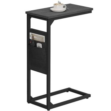Imagem de TUTOTAK Mesa de canto em forma de C, mesa lateral para sofá, mesa de sofá com bolsa de armazenamento, bandeja de TV para sala de estar, quarto, preto TB01BK082