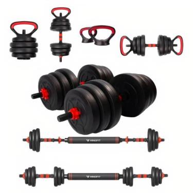 Imagem de Barra Anilha Halter Kettlebell Kit Musculação Completo - 25kg - YANGFI