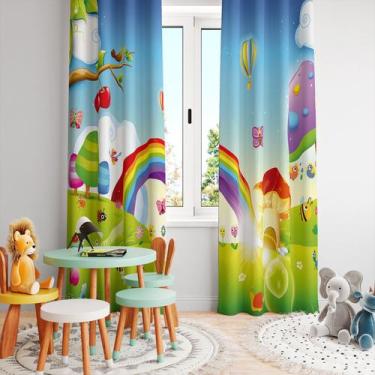Imagem de Cortina Tecido Oxford Quarto Infantil Arco Íris Sol Brilhante  - 280x2