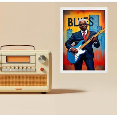 Imagem de Quadro Músico Blues - Homem Com Guitarra 33X24Cm - Com Vidro - Quadros