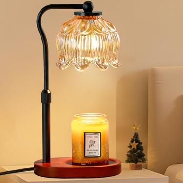 Imagem de CASTLELIFE Lâmpada de aquecedor de velas com temporizador e regulação contínua, aquecedor elétrico de cera ajustável em altura para velas em frasco, derretidor de cera de flores com base de madeira