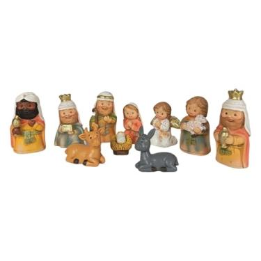 Imagem de Ioensy 10 peças de estátua da Sagrada Família, conjunto de presépio de resina para decoração de prateleira, lareira, decoração leve pintada à mão para Natal, 24.2 X 7.2 X 20.2 Cm