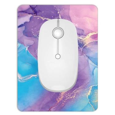 Imagem de Mouse pad pequeno, mini mouse pad 15 x 20 cm com base de borracha antiderrapante para bandeja de teclado, laptops, mouse sem fio, casa, escritório, viagem, lavável e portátil (mármore roxo azul)