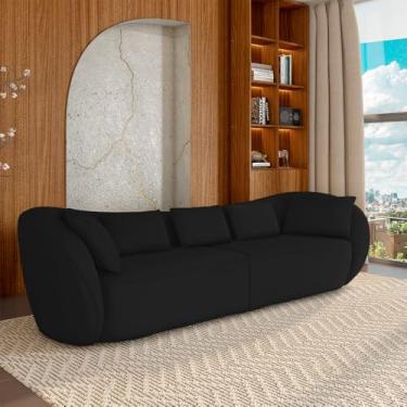 Imagem de Sofá Bipartido Sala de Estar Diamond 232cm com Almofadas Soltas Veludo Preto G52 - Gran Belo