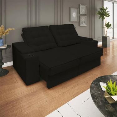 Imagem de Sofá Retratil Reclinavel 3 Lugares 2,30m Porta Copo Usb Sala Cor:preto Preto