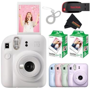 Imagem de Fujifilm Câmera instantânea Instax Mini 12 argila branca com 40 folhas Fujifilm Instax Mini Filme, pano de limpeza de microfibra Sunshine Photo incluído