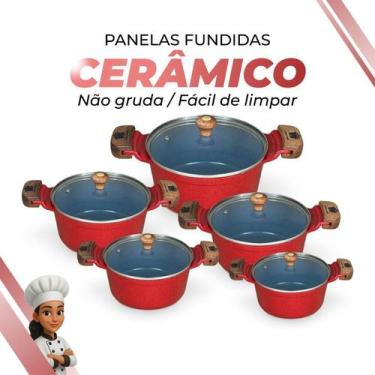 Imagem de Jogo de Panelas Revestimento Cerâmico Antiaderente Cinza Interna Fundi